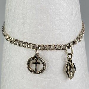 Vintage QGI Italy 925 Sterling Silver Cross Flip Flops Charm Chain Bracelet 7 in